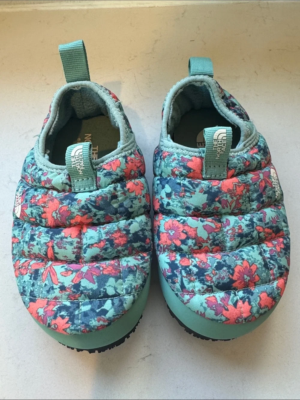 The North Face Kids Teal Slip-On Quilted Floral Slippers